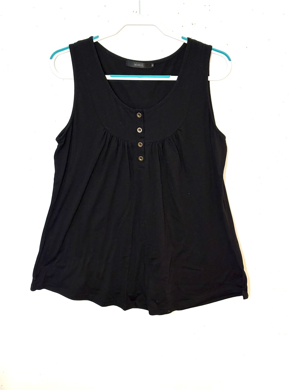Mirol Black Button-Front Sleeveless Baby Doll Style Tank Top. Size XL. NWOT.